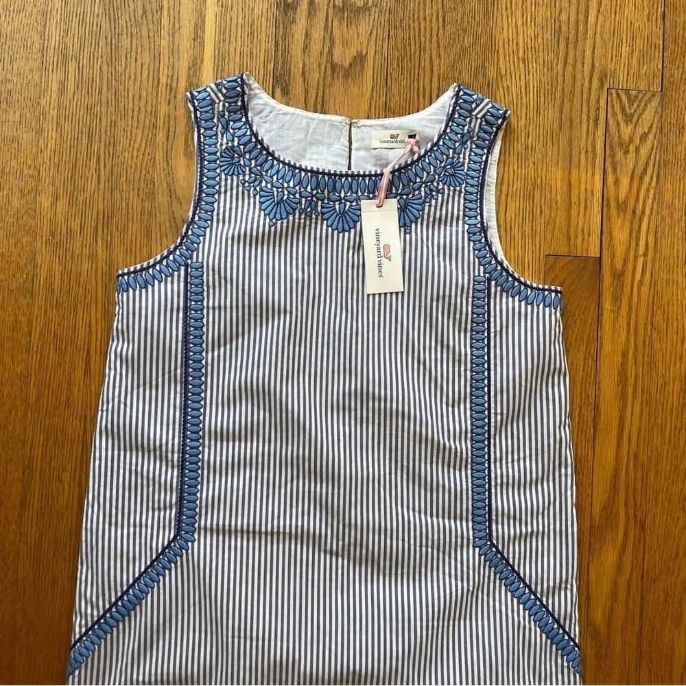 NEW Vineyard Vines Sleeves Shift Dress Cisco Embroidered Blue White Size 2 NWT - Picture 2 of 7